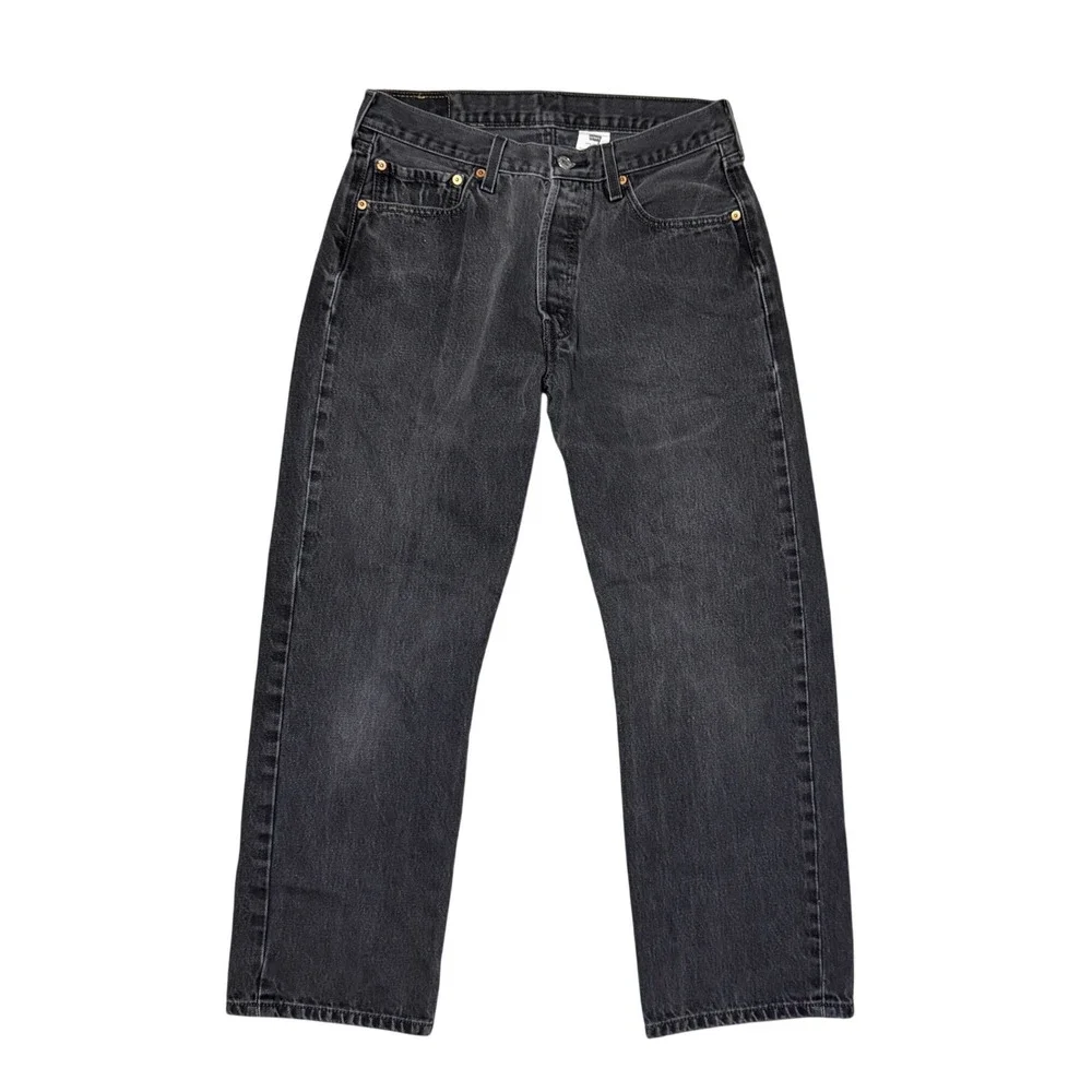 Vintage Levis 501 Original Fit Straight Leg Faded Black Jeans Button Fly 34x30